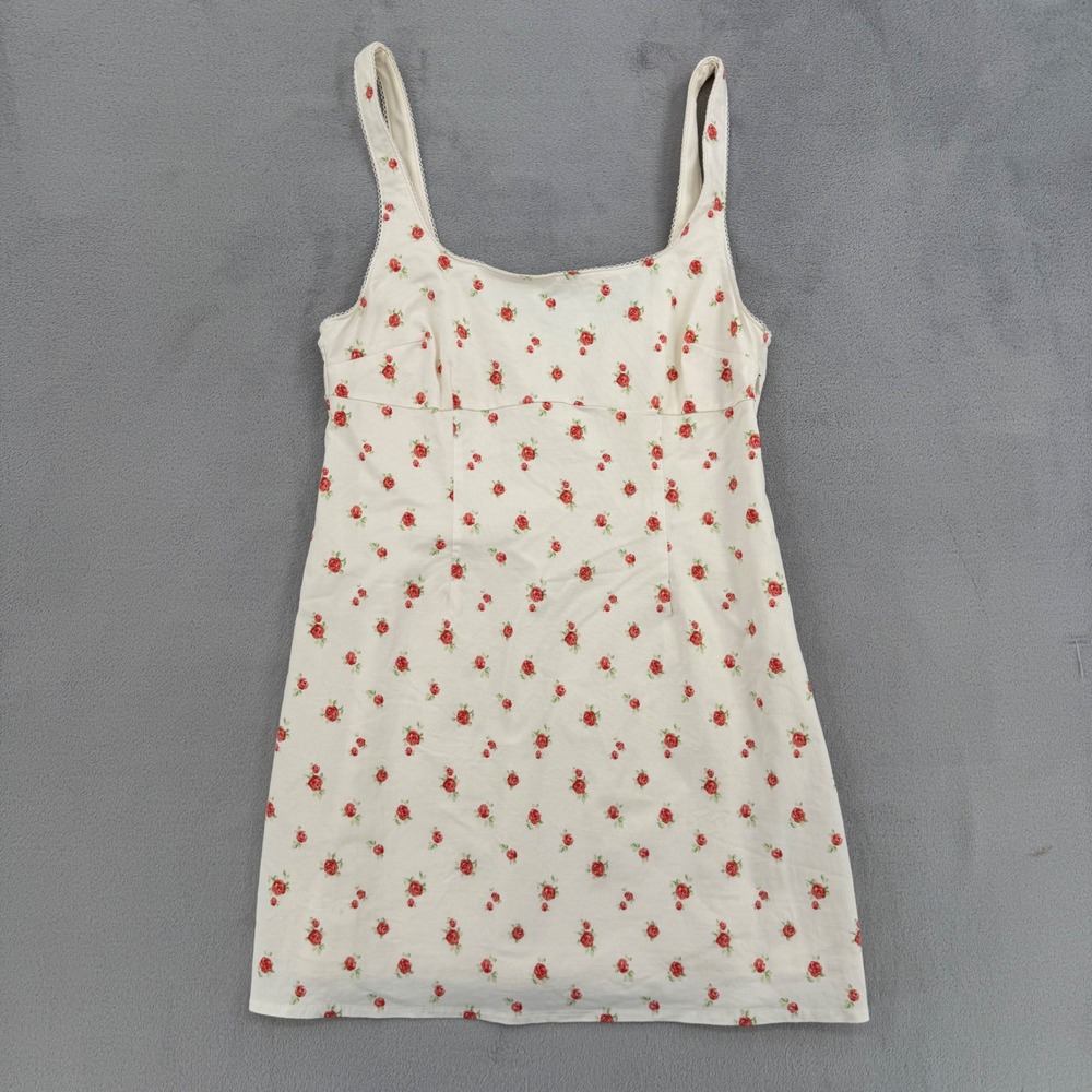 H&M Divided Cream Red Rose Floral Lace Trim Mini Dress Cottagecore Women Size M
